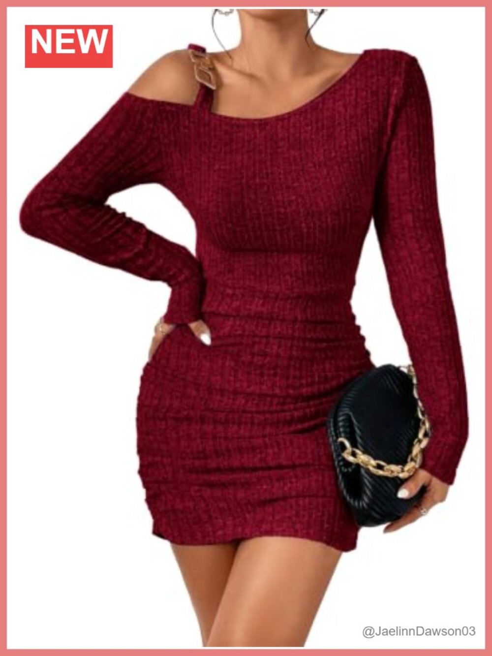 Ribbed Knit Bodycon Mini Dress One Shoulder Long Sleeve